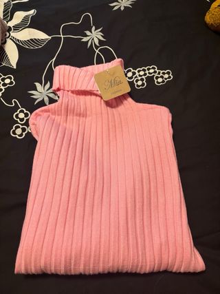 Jersey canalé rosa cuello alto