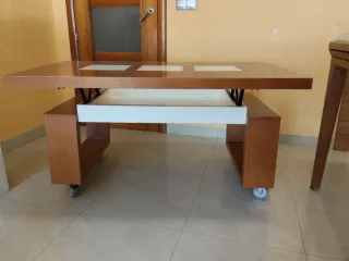 Mesa centro elevable madera y cristal