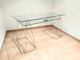 Tavolo in Cristallo e Acciaio Inossidabile