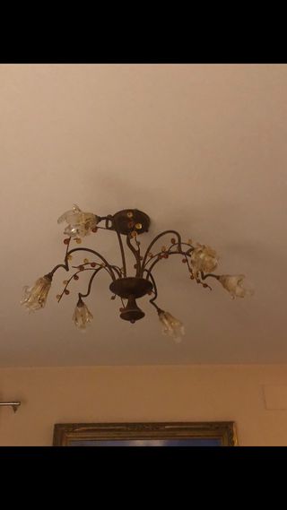 Lampada a sospensione italiana dorata e bianca