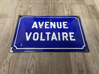 Cartel Placa Avenue Voltaire Esmaltada Azul