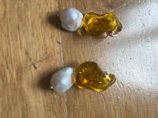 Conjunto collar y pendientes ámbar y perla AD