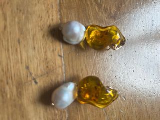 Conjunto collar y pendientes ámbar y perla AD