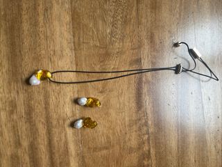 Conjunto collar y pendientes ámbar y perla AD