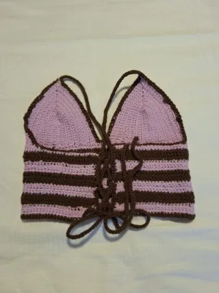 Top crochet rayas morado y marrón