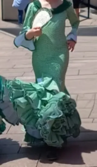 Vestido Flamenca Blanco Lunares Verdes