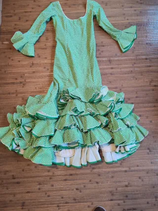 Vestido Flamenca Blanco Lunares Verdes