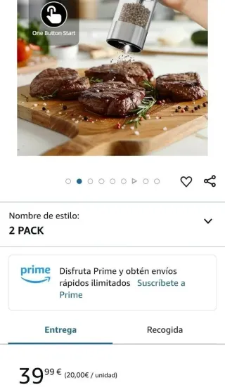 Juego de 2 molinillos de sal y pimienta eléctricos