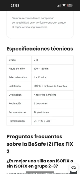 Silla coche BeSafe iZi Flex fix i-Size