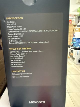 Barra de Sonido MEVOSTO D37 con Subwoofer