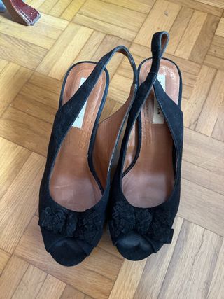 Tacones Zara Negro 10cm Lazos