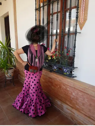 Falda Rociera Flamenca Lunares Rosa