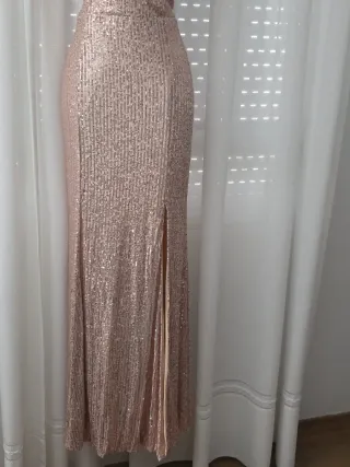 Vestido fiesta lentejuelas rosa oro talla L