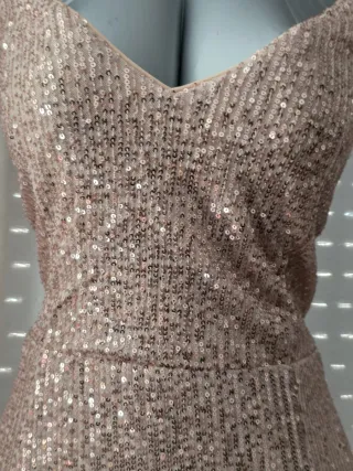 Vestido fiesta lentejuelas rosa oro talla L