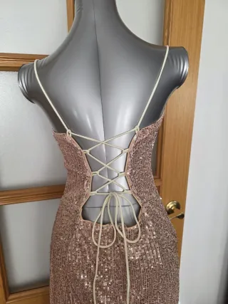 Vestido fiesta lentejuelas rosa oro talla L