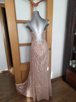 Vestido fiesta lentejuelas rosa oro talla L