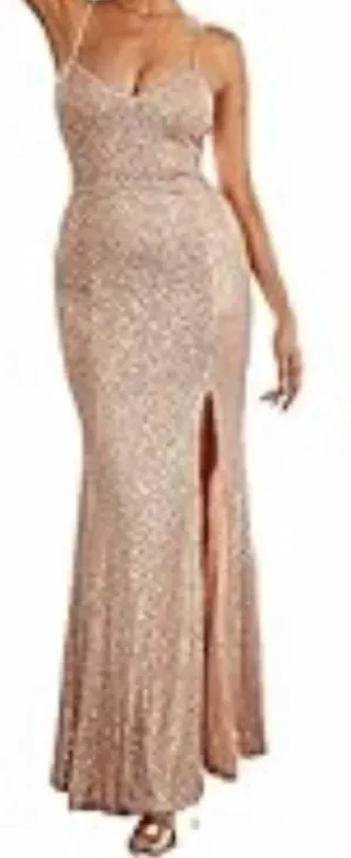 Vestido fiesta lentejuelas rosa oro talla L