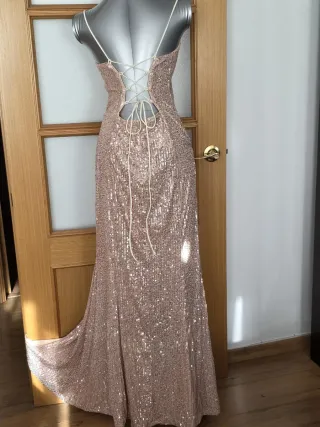 Vestido fiesta lentejuelas rosa oro talla L