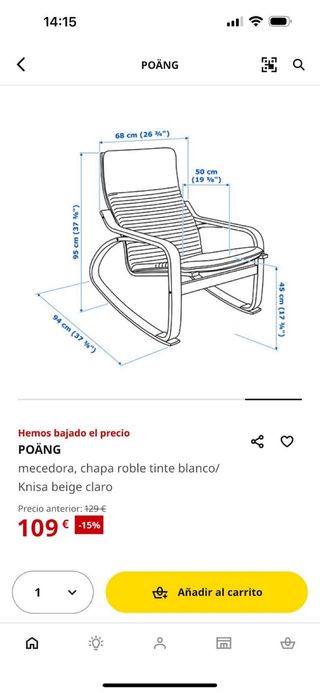 Mecedora de madera y tela gris