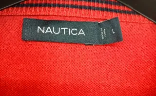 Nautica Suéter V-Neck Rojo Clásico Retro 90s L