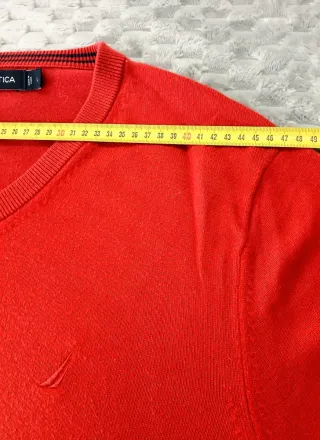 Nautica Suéter V-Neck Rojo Clásico Retro 90s L