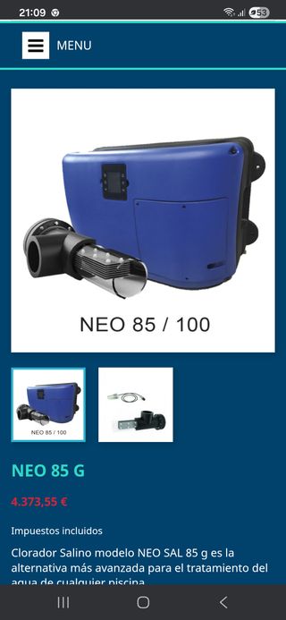 Clorador Salino Hayward Neo 85 pH/Rx Piscina