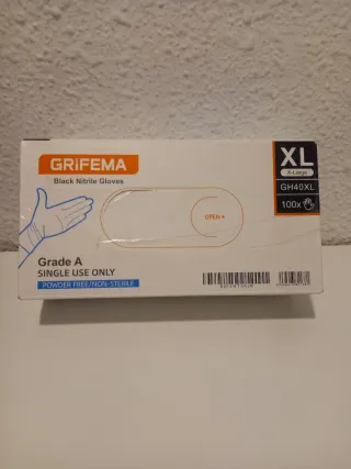 Guantes Nitrilo Negro GRIFEMA Talla XL. Grado A