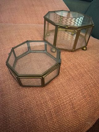 3 Cajas Cristal Metal Dorado