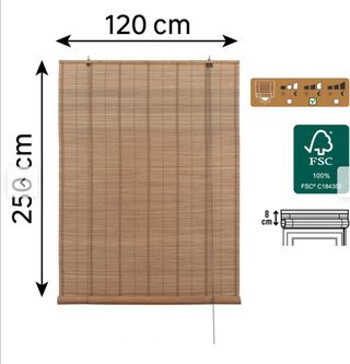 2 ud. Estor enrollable con cordón Bambú 120x250