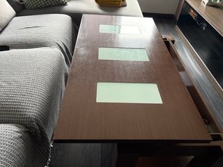 Mesa de centro elevable madera y cristal