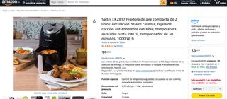 Freidora de aire 2 L 1000 W Salter
