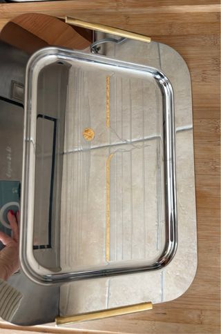 Vassoio vintage acciaio 18/10 decorato in oro 24kt