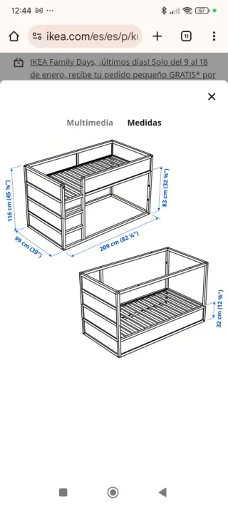 Litera Ikea, Cama Kura Infantil/Juvenil