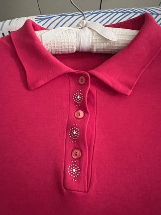 Polo donna rosa con bottoni