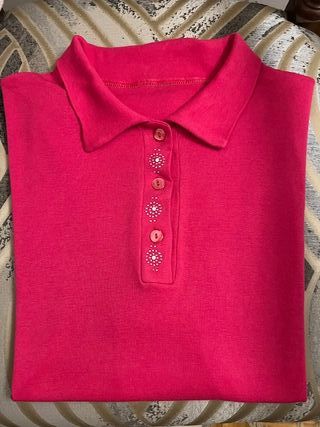 Polo donna rosa con bottoni