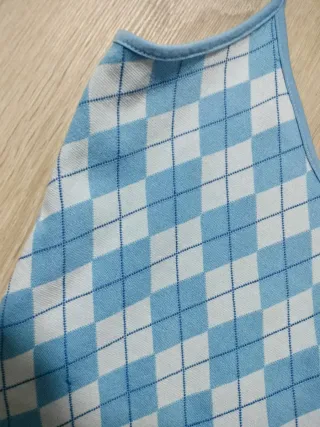 Crop top rombos colegiala vintage azul blanco