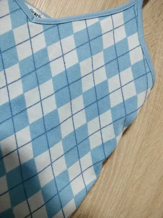 Crop top rombos colegiala vintage azul blanco