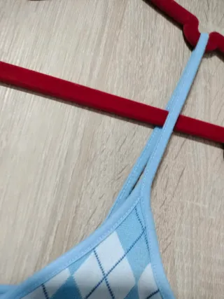 Crop top rombos colegiala vintage azul blanco