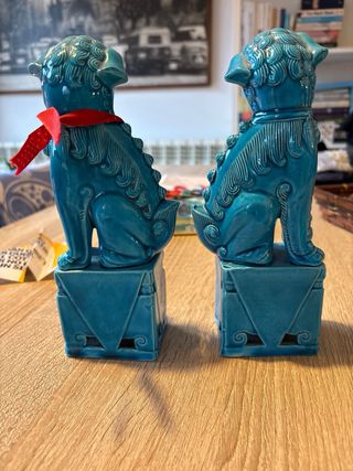 Perros Foo Azules Cerámica Vintage