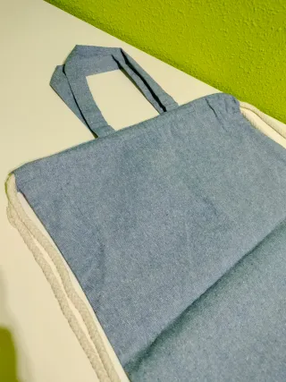 Bolsa de tela azul de algodón reciclado