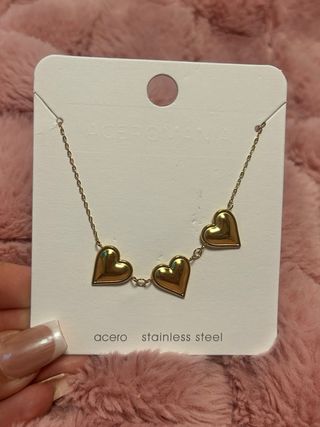 Collar Corazones Acero Inoxidable Dorado