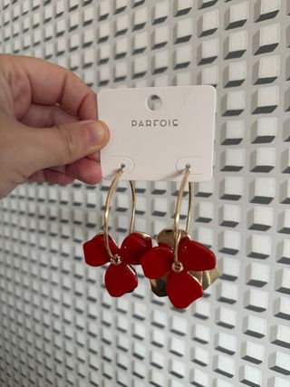 Pendientes Parfois Aro Flor Roja y Dorada