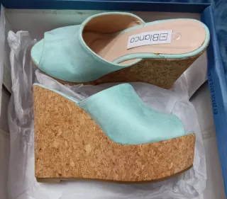 Zapatos de cuña Blanco color verde azulado