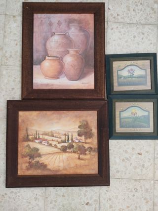 Cuadros rústicos de paisaje y jarrones