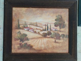 Cuadros rústicos de paisaje y jarrones