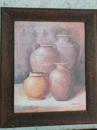 Cuadros rústicos de paisaje y jarrones