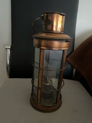 Farolillo de aceite vintage cobre y cristal