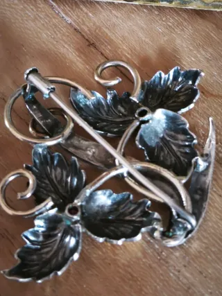 Broche antiguo plata y oro floral
