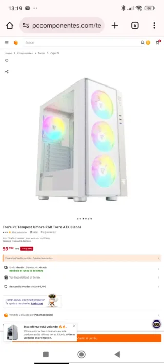 Torre PC Blanca Nueva. Torre PC Tempest Umbra RGB