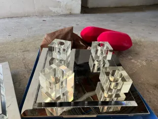 Juego 6 y 4 Candelabros Cristal y Metal, luces led